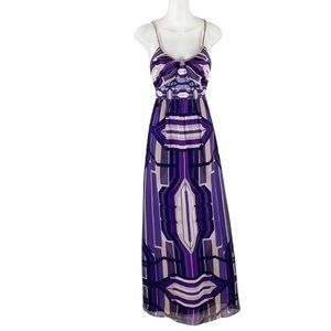 Antonio Melani Purple Multi Geo Printed Silk Chain Strap Maxi Dress 0 OO22